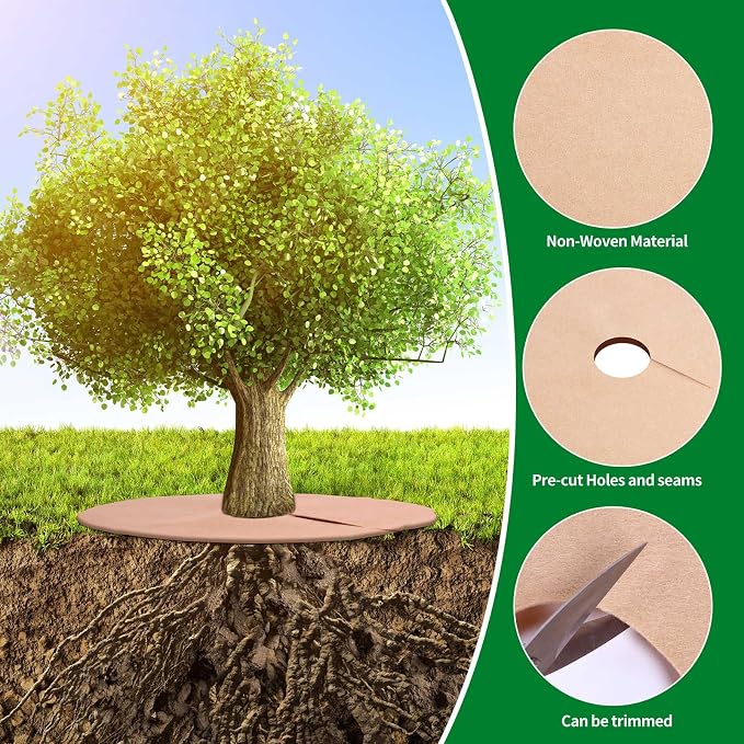 Shimeyao 8 Pack 32.2 Inch Non Woven Tree Mulch Ring Thickened Tree Mat Protector Reusable Trees Weed Mat Round Fabric Trees Root Barrier or Landscape Weed Barrier Plant Root Protection(Khaki)