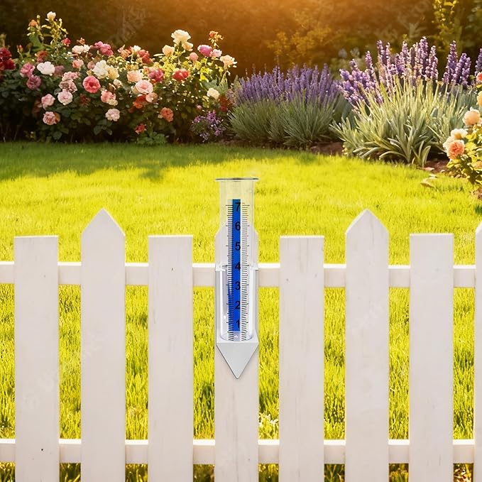 Rain Gauge Outdoor with Bracket, 7 Inch Easy-Read Removable Tube, 4 Mounting Options for Fence, Rail, Post, Planter or Ground, Silver