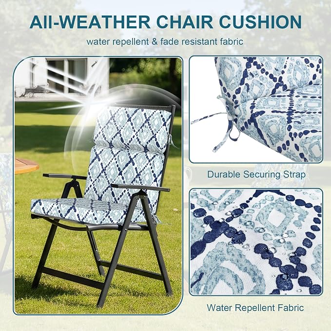 DYTXIII Outdoor High Back Chair Cushions Set of 2, 44"x22" Water Repellent Patio Seat Cushions with Elastic Sponge, All Weather Chair Pads for Rocking, Dining Chairs,Patio Furniture - Geometry Blue