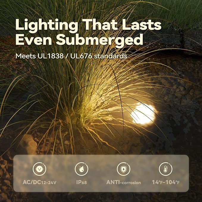 LEONLITE 5CCT Underwater Pond Light, 12-24V AC/DC Low Voltage Fountain Lights, IP68 Waterproof Submersible Spotlight for Outdoor Fountain Waterfalls Garden, 1800K/2700K/3000K/4000K/5000K