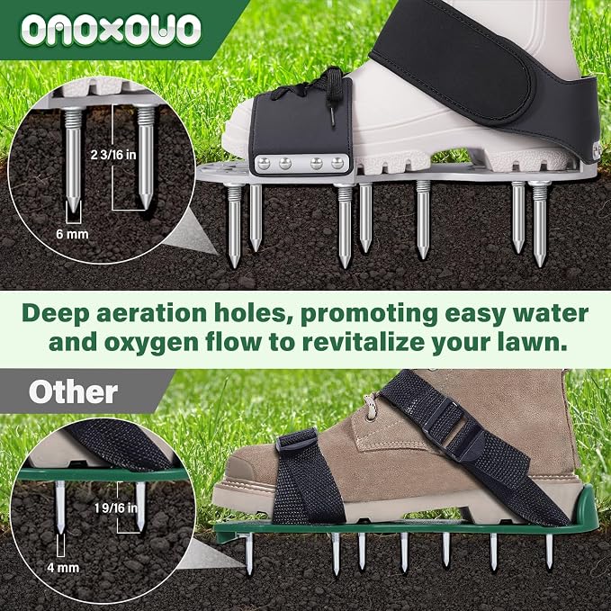 Aerator Shoes, Lawn Aerator Shoes for Grass with Thickened Metal Base, Longer Steel Spike, Aeration Shoes for Lawn with Adjustable Straps, Fully Assembled Aerating Shoes for Lawn Yard