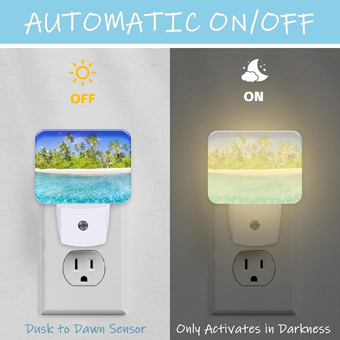Night Light Subtropical Isle Plug-in Wall LED Night Lamp with Dusk-to-Dawn Smart Sensor Lamp for Adult Bedroom Living Room Hallway Kitchen