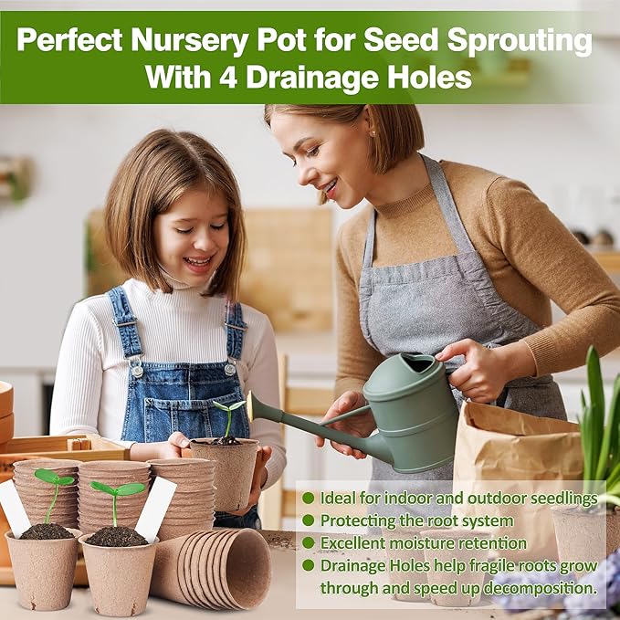 40 Pack Peat Seedling Pots for Garden Seed Starting, 3.15 Inch Biodegradable Nursery Pots with 10 Plant Labels for Flowers, Herbs & Vegetables
