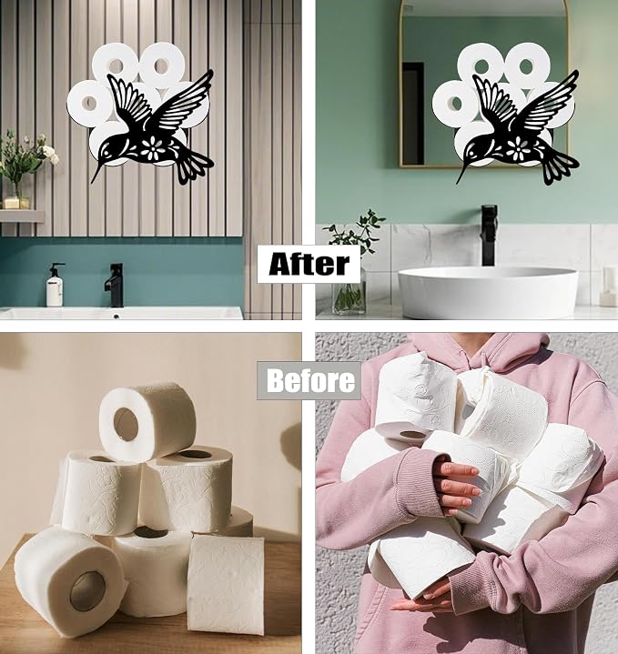 Hummingbird Toilet Tissue Holder,Animal Paper Holders,Decorative Metal Papers Holder,Funny Toilet Animal Storage for Bathrooms,Bathroom Paper Organizer for Extra 8 Rolls Wall Mounted Art Decor