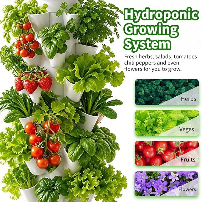 Hydroponics Growing System,30 Pods Hydroponic Tower,Space-Saving 5-Layer Vertical Gardening System,Indoor Plants Germination Kit for Herbs Fruits and Vegetables