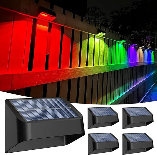 Brighter Solar Fence Lights RGB 8 Colors, Dusk to Dawn Deck Light, Fence Solar Lights Outdoor IP65 Waterproof, Solar Outdoor Lights for Backyard/Railing/Wall/Step/Patio(4 Pack)