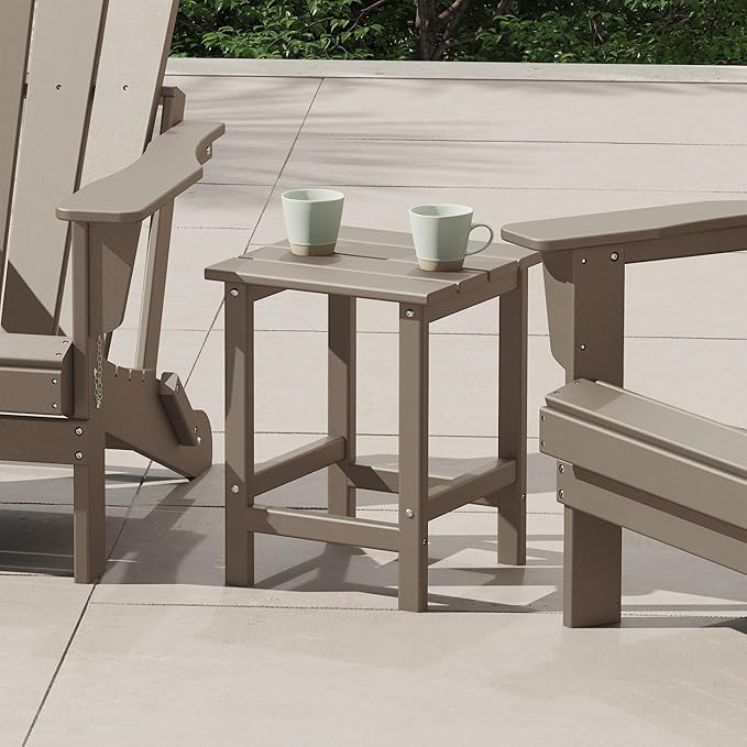 Costaelm Square Outdoor Side Tables, Adirondack Patio Tables for Outside, HDPE Patio End Table Weather Resistant, Balcony Table for Pool, Seaside, Backyard, Porch, Indoor Companion, Weathered Wood