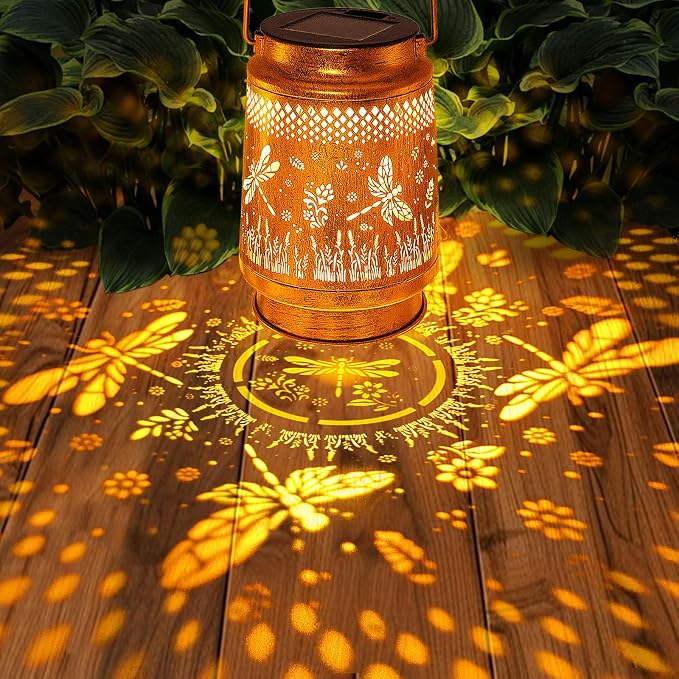 Solar Lanterns Outdoor Waterproof Dragonfly Garden Decor, Birthday Gifts for Women Mom Grandma, Hanging Solar Lights Metal LED Decoration with Shepherd Hook Outside for Yard Patio Lawn Porch