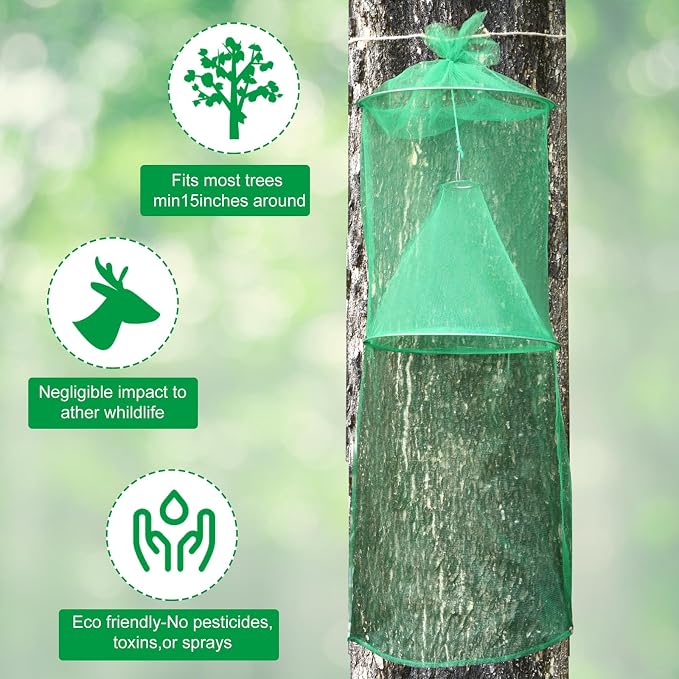 Qualirey 16 Pack Spotted Lanternfly Traps Lantern Fly Killer Mesh Tree Trap with Jute Rope and Nails Effective Way to Catch Lantern Flies and Nymphs (Green)
