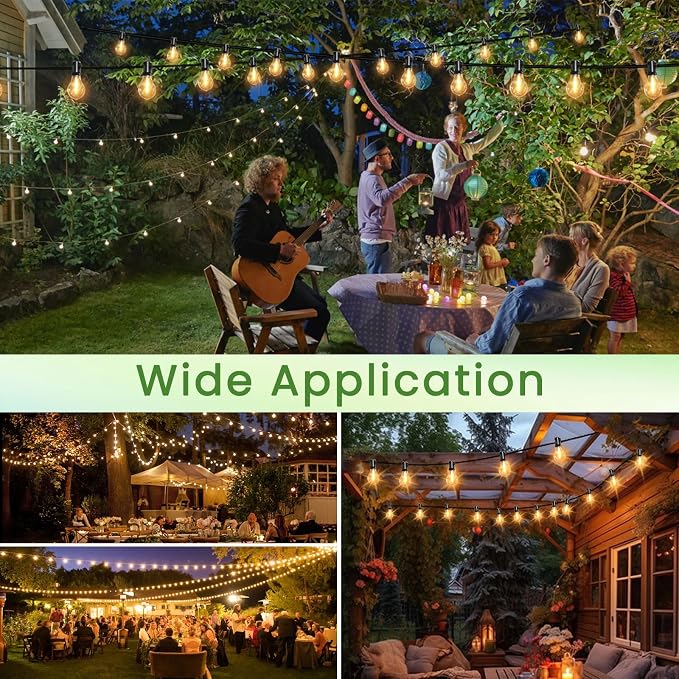 Outdoor String Lights 400FT(4x100) Patio Lights with 212 (12 Spare) Shatterproof Bulbs, String Lights for outside Waterproof hanging for Party,Wedding,Yard, Porch, Bistro, 2200K, Black cord