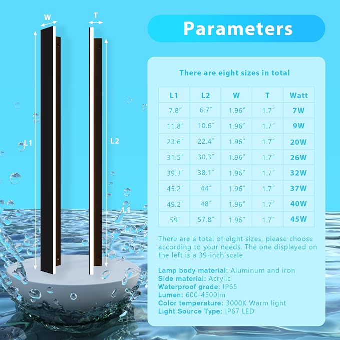 Outdoor Wall Light LED Long Wall Sconce 49.22in Ip65 Waterproof Black Modern Outdoor Lights 3000k 40W Metal Exterior Light Fixture for Porch Light Patio Door Yard Garden Villa Living Room