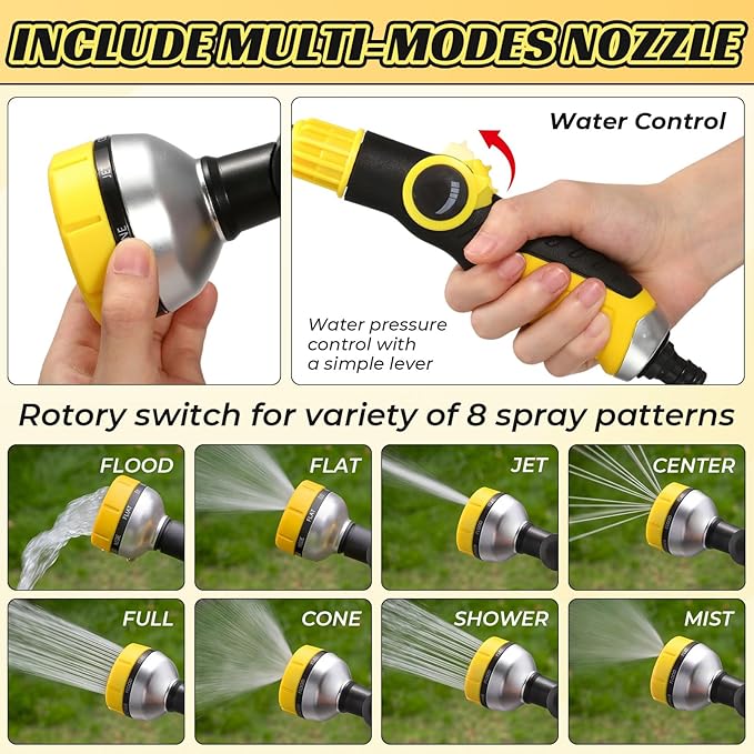 Hushee 2 Pack Watering Wand 18.5'' for Garden Hose, Thumb Flow Control 8 Spray Patterns 180° Swivel Head Lightweight Garden Hose Wand for Hanging Baskets Plants Lawn