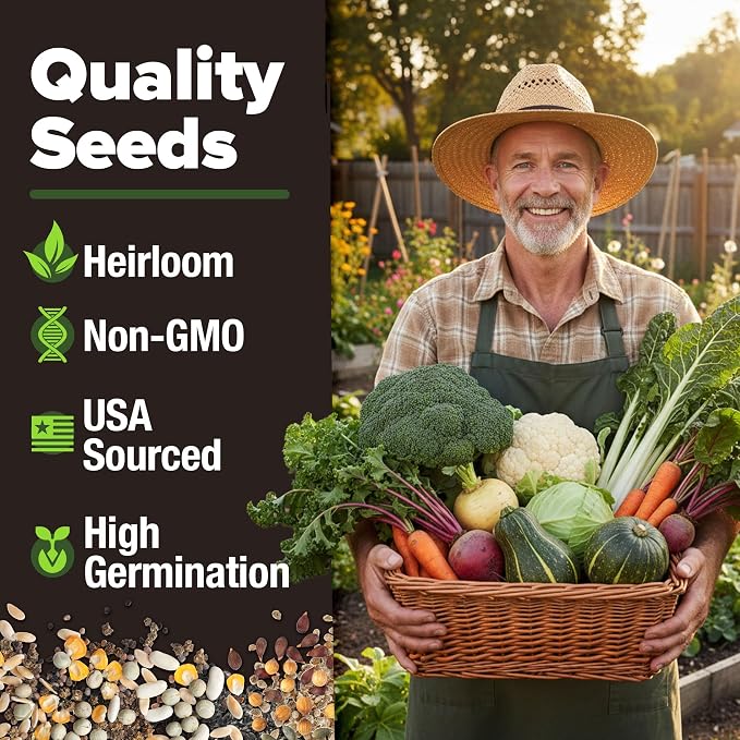 HOME GROWN 12 Winter Vegetable 7,900 Seeds Heirloom,Fall & Vegetable Seeds for Planting Home Garden: Bean, Beet, Broccoli, Cabbage, Carrot, Cauliflower, Kale,Parsnip,Squash,Chard & More