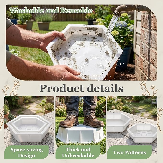 2 Size Hexagon Stepping Stone Mold, 9" & 11.4" Reusable Cement Molds for Concrete, Plastic Concrete Molds for Walkways, Pavement and Garden