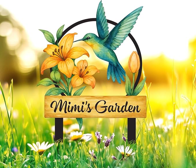Personalized Metal Yard Sign for Mother's Day, Bird & Flower Design, Gift for Garden Lovers, Metal Sign, Garden Decor