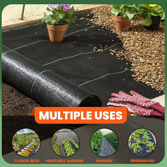 5 x 10 Feet Weed Barrier Fabric Garden Landscape Weed Blocker Woven Fabric Heavy Duty Ground Cover Mat
