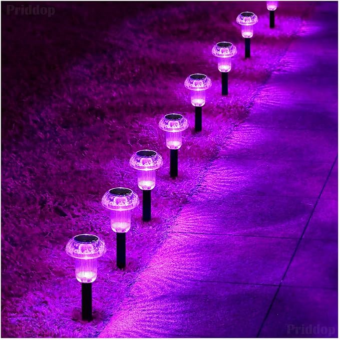 Priddop Solar Halloween Lights Outdoor 8 Pack Waterproof Purple LED | Yard Garden Decorative Pathway Mushroom Outside Landscape Path Lighting Patio Walkway Ground Pattern Halloween Decorations
