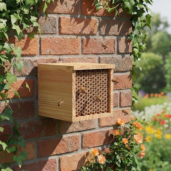 2 pcs Mason Bee House and 294 pcs Mason Bee Tubes 6 Inches Outdoor Beekeeper Cardboard Tubes Replacement Nesting Refill for Outdoors Garden Wooden Insect Hotel