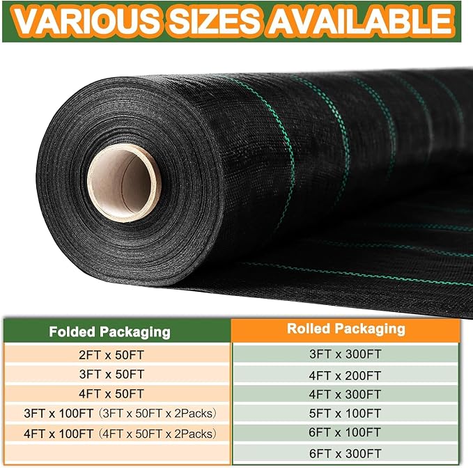 Winisok 4FT x 300FT Weed Barrier Landscape Fabric, 3.2oz Woven Garden Cloth, Heavy Duty Breathable Ground Cover for Landscaping, Gardening and Farming