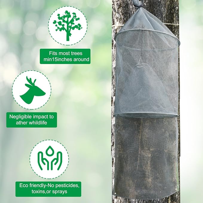 Qualirey 16 Pack Spotted Lanternfly Traps Lantern Fly Killer Mesh Tree Trap with Jute Rope and Nails Effective Way to Catch Lantern Flies and Nymphs (Grey)