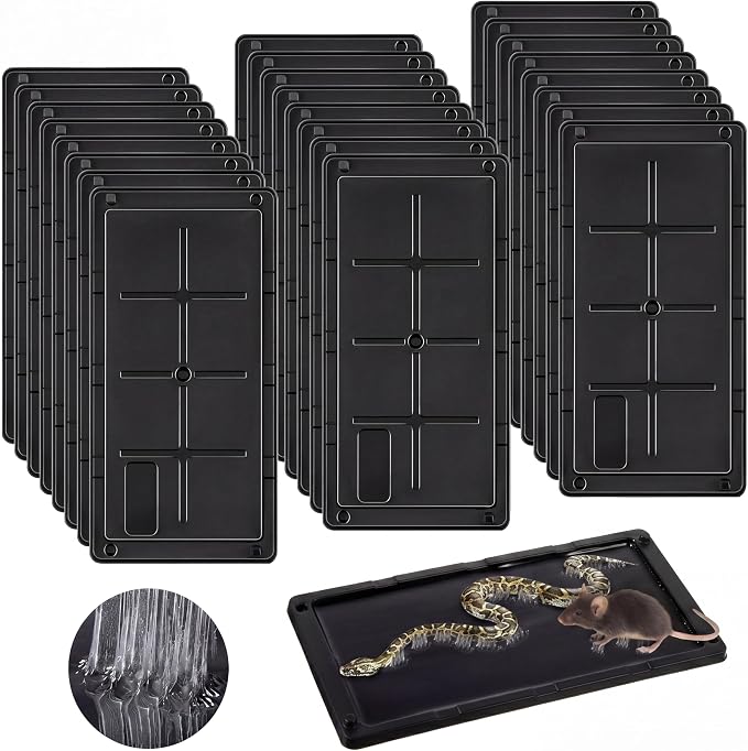 Qualirey 24 Pack Rat Glue Traps 10x5 Inch, Pre-Baited Heavy Duty Mouse Sticky Traps for Mice Snakes Roaches, Large Adhesive Glue Boards with Peanut Scent, No Touch Disposal, Indoor Outdoor (Black)