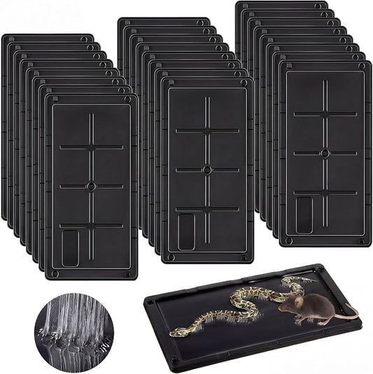 Qualirey 24 Pack Rat Glue Traps 10x5 Inch, Pre-Baited Heavy Duty Mouse Sticky Traps for Mice Snakes Roaches, Large Adhesive Glue Boards with Peanut Scent, No Touch Disposal, Indoor Outdoor (Black)