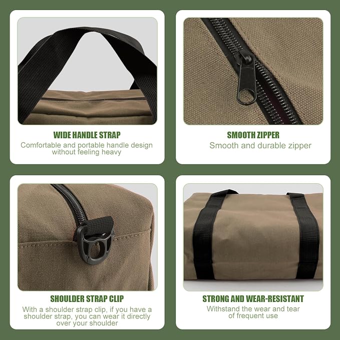 Small Tool Bag,Close Top Wide Mouth Tool Organizer Bag,Large Capacity Tool Bags for Men,Canvas Tool Storage Bag for Storage Handbag for Screwdrivers,Wrench,Pliers Hand Tools (Khaki, 14 Inch)