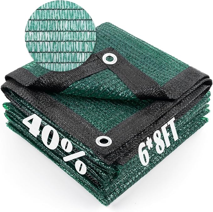 Cool Area 40% Sun Shade Cloth Mesh Tarp with Grommets for Plant Cover 6x8ft Patio Canopy Garden Pergola Greenhouse Car Barn Kennel Dark Green