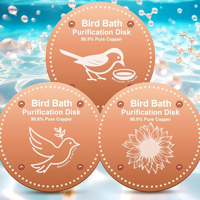Bird Bath Purification Disk Pure Copper Outside Winter Solar Power Birdbath Wild Hummingbird Pedestal Fountain Cleaner Outside Humming Feeder Cage Dispenser Heater Outdoor Concrete Winter 3PCS
