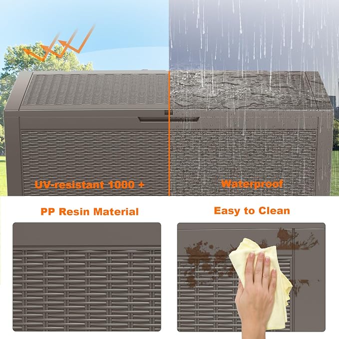 120 Gallon Outdoor Storage Box Waterproof, Resin Lockable Deck Box with Lid, Large Capacity Weatherproof Container for Patio Furniture Pool Accessories, Cushions(Grey, 120 Gallon)