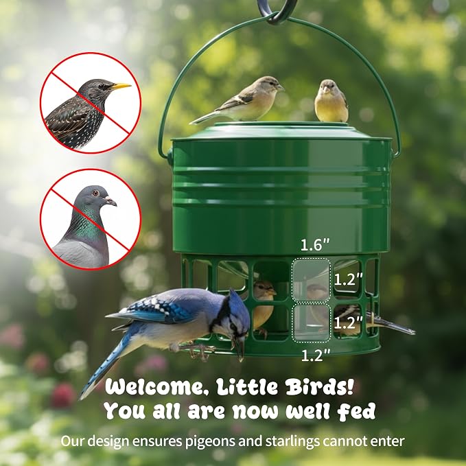 KOL Large Bird Feeder for Outdoors, 10LB Capacity Squirrel Proof Metal Feeder with 32 Feeding Ports & 3 Perches, Easy-Clean Hanging Birdfeeder for Cardinals, Bluebirds, Finches (Jasper)