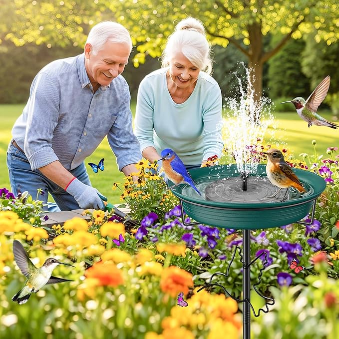 Bird Baths for Outdoors, Detachable Birdbaths for The Garden Clearance, Heavy Duty Freestanding Bird Baths, Bird Bath Bowl Spa & Birdfeeder with 5-Pronged Metal Stake Stand (Green-2)