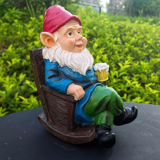 Drinking Beer Garden Gnome Statue Decoration, Figurine Ornament for Indoor Outdoor Home Patio Yard Lawn(Red)
