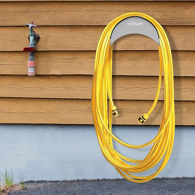 FLORA GUARD 29cm Hose Hanger, Wall-Mounted Metal Hose Holder, Anti-Corrosive Hose Bracket for Wall Storage (Grey)