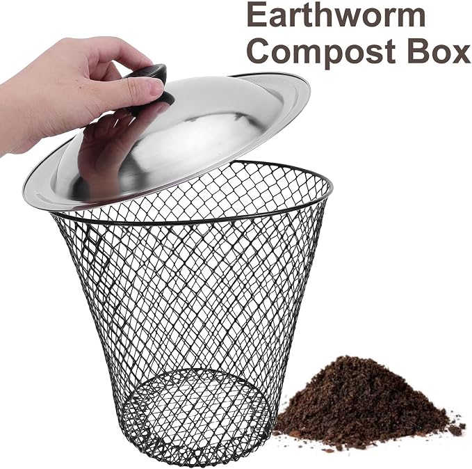 Totority In-ground Worm Composting Bins 2pcs High-Strength Metal Soil Enricher with Lids - Aerated Underground Composter for Garden Waste & Kitchen Scraps - Sustainable Backyard Recycling System