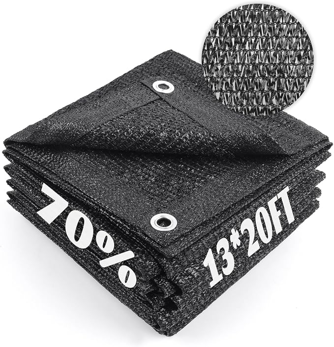 Cool Area 70% Sun Shade Cloth Mesh Tarp with Grommets for Plant Cover 13x20ft Patio Canopy Garden Pergola Greenhouse Car Barn Kennel Black