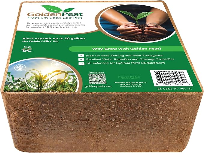 Organic coco pith block (12x1 kg Blocks) - Low EC, sustainable growing medium for gardens, pots & seed starters. Just add water to transform these compact blocks into 170L of fluffy nutrient-rich coir