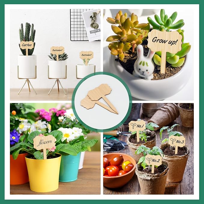 KINGLAKE GARDEN Bamboo Plant Labels 60PCS Plant Tags Markers Garden Markers Wooden Plant Sign for Seedlings Vegetable Seedling Label Plant Name Sign for Garden Potted Plants