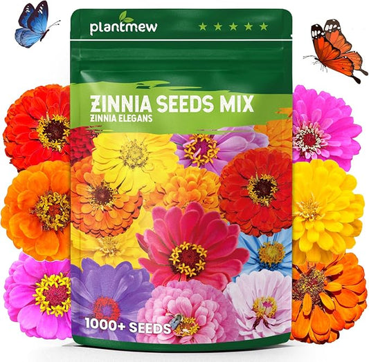 1000+ Zinnia Dahlia Seeds Flower Seeds for 2026 Planting, 0.35 Oz, 5 Varieties (Pink, Yellow, Orange, White, Purple), 10G Mixed Colors and Large Blooms, Open Pollinated - Bulk