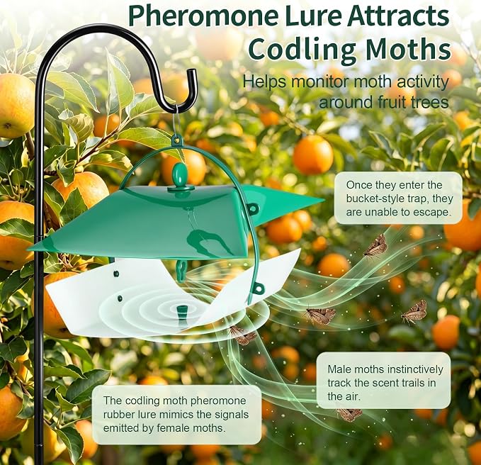 5 Pcs Reusable Leafminer Trap with Pheromone Lures, Bucket Style Insect Trap with 36.2'' Ground Stake, Outdoor Monitoring Tools for Citrus Trees Garden Orchard (2 Lures Included)