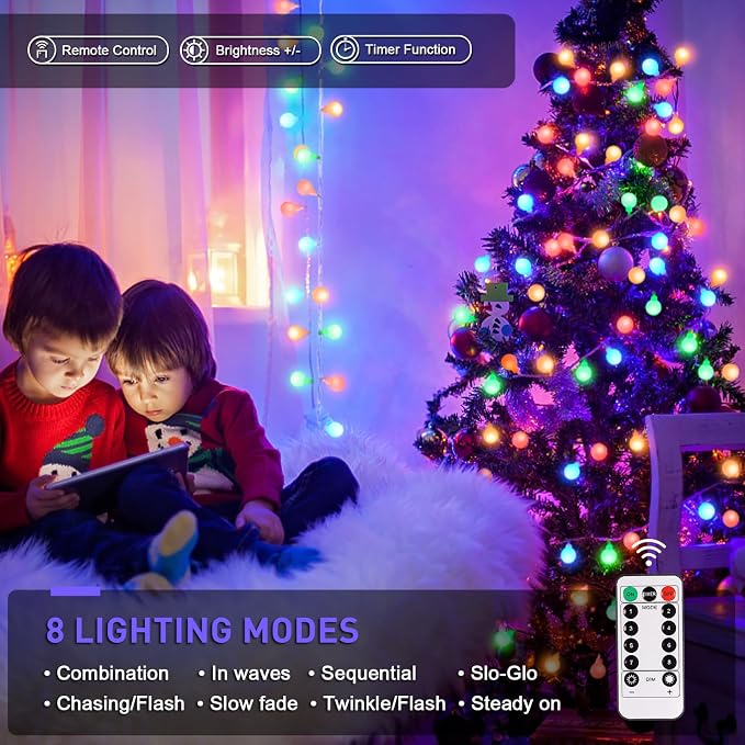 JMEXSUSS 100 LED Battery Operated Christmas Lights Indoor Outdoor Waterproof, 33ft Battery Powered Globe String Lights with Remote, Fairy Lights for Bedroom Party Christmas Decoration (Multi-Color)