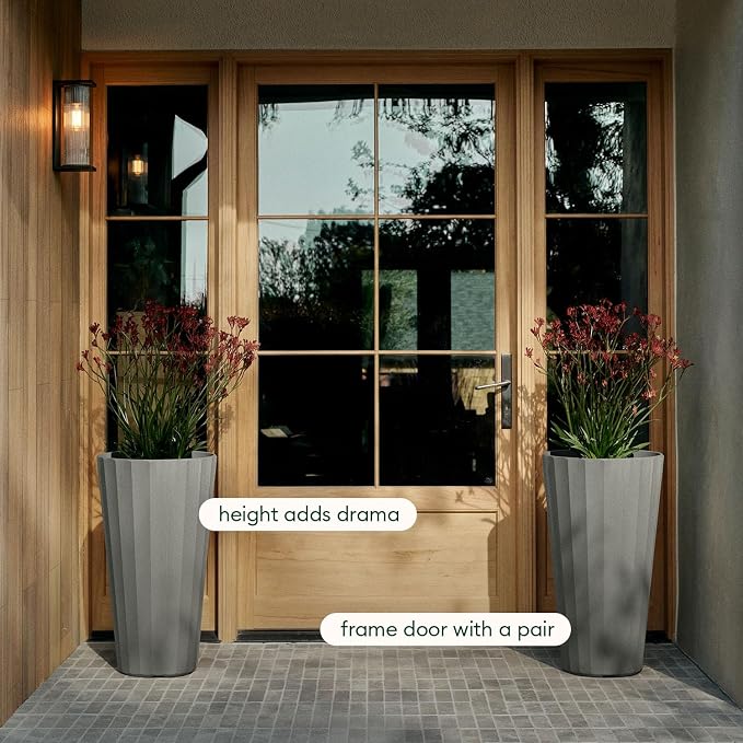 Veradek Column Series 26" Tall Outdoor Planter for Porch & Patio | Durable Plastic-Stone Material w/Shelf | Modern Décor for Plants & Flowers