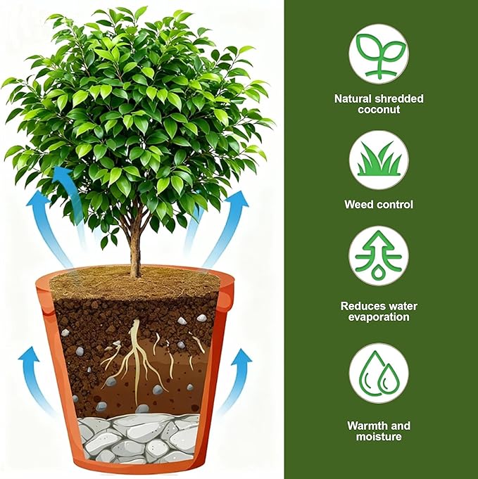 4 Pack 11.8 Inch Coconut Fiber Mulch Ring - Natural Coco Coir Tree Ring Protector Mats, Weed Barrier Plant Discs for Moisture Retention, Indoor Outdoor Trees and Landscaping