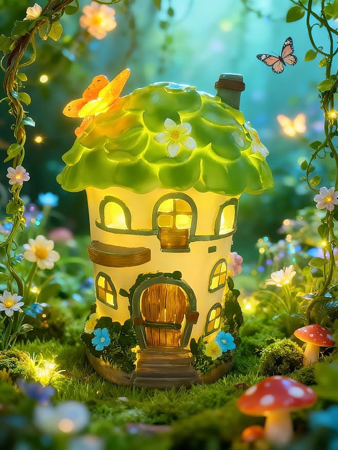 Fairy Garden Houses, Fairy Houses,Fairy Houses for Outside,Fairy Garden Houses Outdoor,Solar Fairy Garden,gnome House,Fairy Garden,Fairy Garden Accessories, for Women Gift/Teenage/Kids' Gift