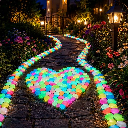 600Pcs Colorful Glow-in-the-Dark Garden Stones, Nighttime Guide, Glow-in-the-Dark Pebbles, Rainbow Glow-in-the-Dark Stepping Stones, Luminous Stones for Landscaping,walkways, Fish Tanks (Colored)