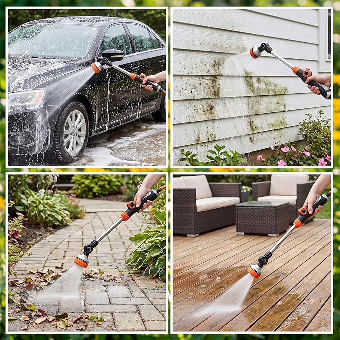 Hushee 2 Pack 18.5-Inch Metal Watering Wand with 180° Rotating Head, 8 Adjustable Spray Patterns & Thumb Control Nozzle – Perfect for Hanging Baskets, Shrubs & Plants, Durable Garden Hose Sprayer