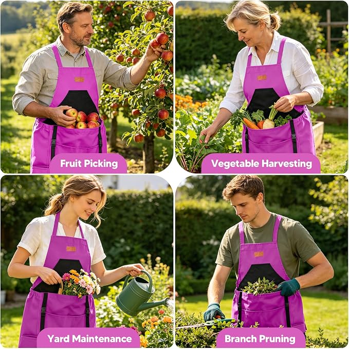 Gardening Apron,Harvest Apron with Multi-pocket for Men Women, Adjustable Cross-Back Straps, Garden Gifts for Mom,Dad