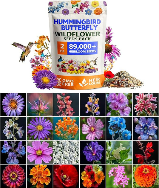 HOME GROWN Premium Wildflower Seeds Bulk Mix | 89,000+ Non-GMO Native Perennial Flower Seed for Planting | 23 Varieties for Bees, Butterflies & Birds | Full Sun & Shade | 2 oz