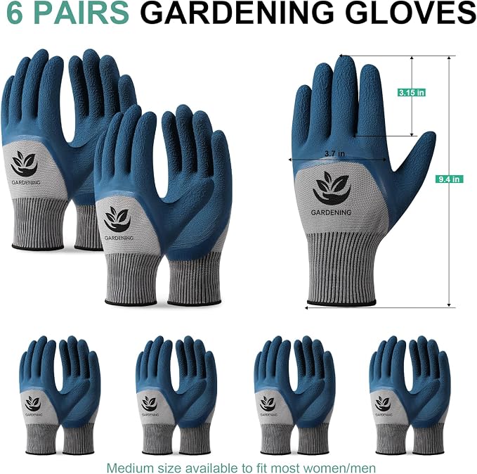 Trifabricy Garden Gloves for Women/Men - 6 Pairs Latex Gardening Gloves with Grip, Protective Work Gloves for Lawn Yard