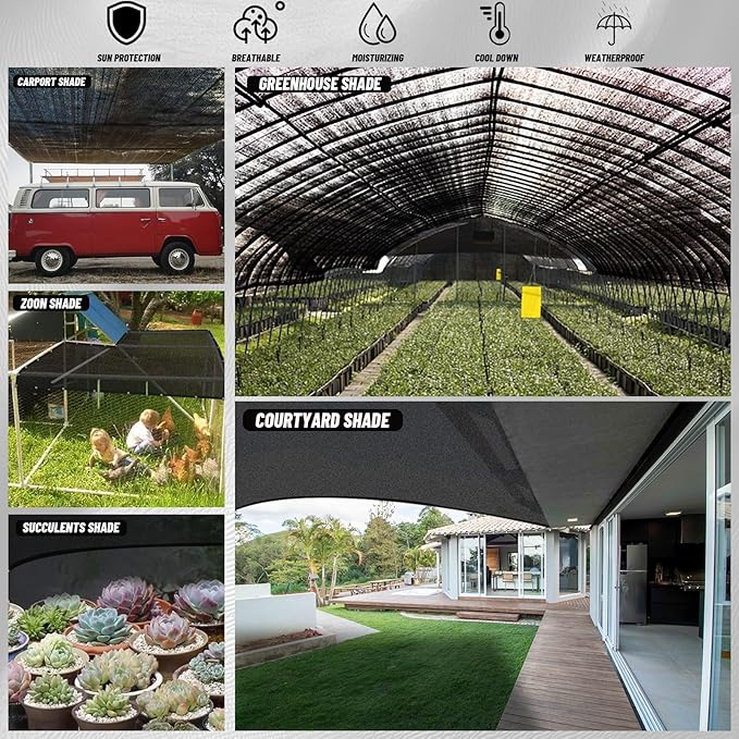 Cool Area 55% Sun Shade Cloth Mesh Tarp with Grommets for Plant Cover 6x12ft Patio Canopy Garden Pergola Greenhouse Car Barn Kennel Black